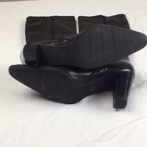 Stuart Weitzman Knee High Black Leather Winter Boots 3.5” Heel Full Zipup EUC - Picture 4 of 9